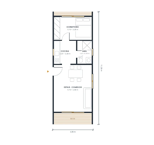Planta arquitectónica del kit Cumbre de 40 m²
