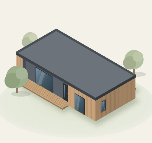 Render del kit de vivienda Horizonte de 65 m² en Steel Framing