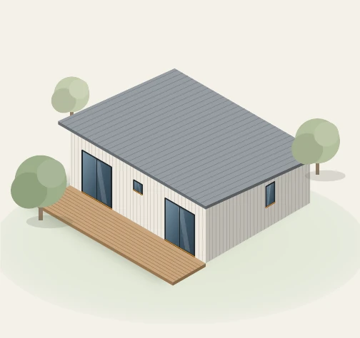 Render del kit de vivienda Origen de 45 m² en Steel Framing