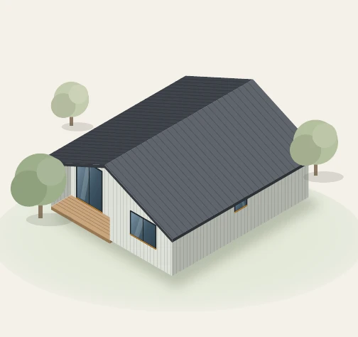 Render del kit de vivienda Refugio de 50 m² en Steel Framing